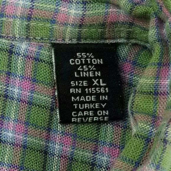 7 For All Mankind XL Men's Logo Tag Green Pink White Trim Check 2 Pockets Shirt - Picture 3 of 8